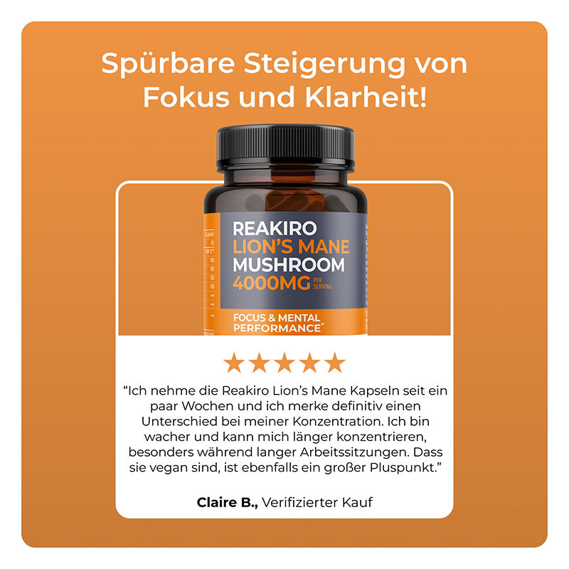 Löwenmähne Pilz Kapseln  4000 mg 60 Stück  Fokus & Mentale Leistungsfähigkeit