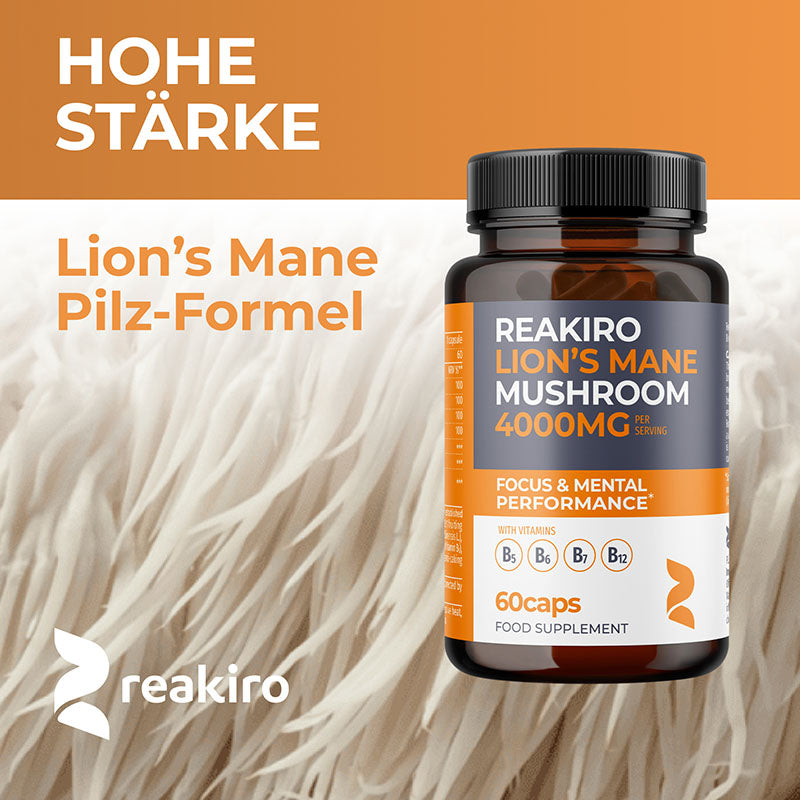 Löwenmähne Pilz Kapseln  4000 mg 60 Stück  Fokus & Mentale Leistungsfähigkeit