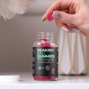Reakiro CBD Gummies 750mg cherry flavour in use