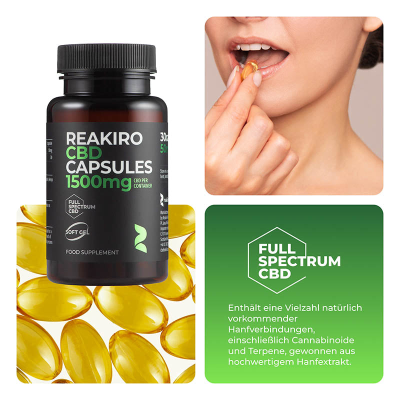 CBD Kapseln 1500mg 30 Stück - Vollspektrum
Info
